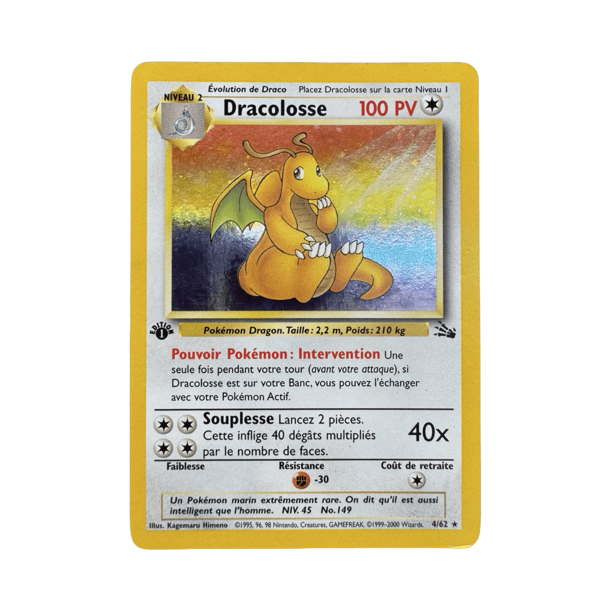 pokémon - Carte Pokémon Dracolosse Holo Fossil Ed 1 4/62 - Carte vintage acheter des produits pokémon chez le repaire du collectionneur